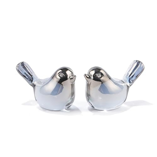 Qianwei 2pcs Grey Glass Birds Figurine Handmade Blown Crystal Home Decor | Crystal Small Summer Bird Animals Collectible Figurines Office Desk Table Home Paperweight Decorations Cardinal Hummingbird - color: 2pcs Grey