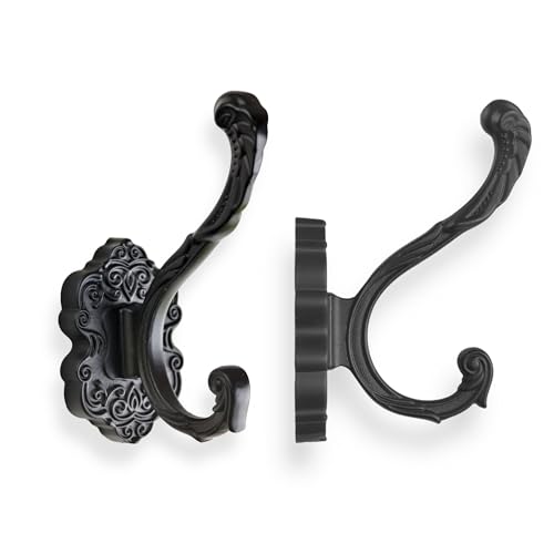 Vintage Black Coat Hooks Wall Mount 2 Pack, Decorative Heavy Duty Towel & Robe Hooks, Antique Victorian Wall Hook for Bathroom, Entryway, Mudroom, Bedroom, Hats, Keys & Bags - color: Black