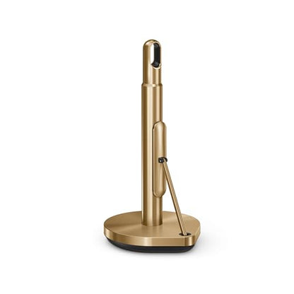 simplehuman Tension Arm Countertop Paper Towel Holder, Easy One-Handed Tear, Standing Weighted Base with Finger Loop, Heavy Duty, Brass Stainless Steel - color: Brass Stainless Steel