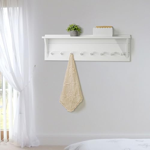 WEBI Coat Rack Wall Mount with Shelf,8 Peg Hooks,34" Long Entryway Wall Shelf with Hooks Underneath for Hanging Coats,Caps,Jacket,Clothes,White - color: White, size: 34 Inch