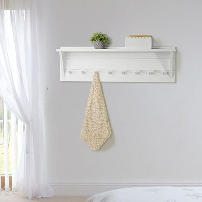 WEBI Coat Rack Wall Mount with Shelf,8 Peg Hooks,34" Long Entryway Wall Shelf with Hooks Underneath for Hanging Coats,Caps,Jacket,Clothes,White - color: White, size: 34 Inch