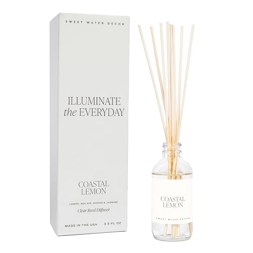 Sweet Water Decor Coastal Lemon Clear Reed Diffuser – Room Decor Aesthetic with Long-Lasting Premium Fragrance of Lemon, Sea Salt, Jasmine & Driftwood for 4 Months – Ideal for Home Décor - style: Coastal Lemon