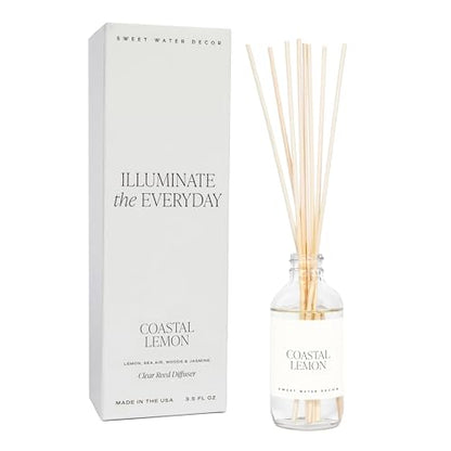 Sweet Water Decor Coastal Lemon Clear Reed Diffuser – Room Decor Aesthetic with Long-Lasting Premium Fragrance of Lemon, Sea Salt, Jasmine & Driftwood for 4 Months – Ideal for Home Décor - style: Coastal Lemon