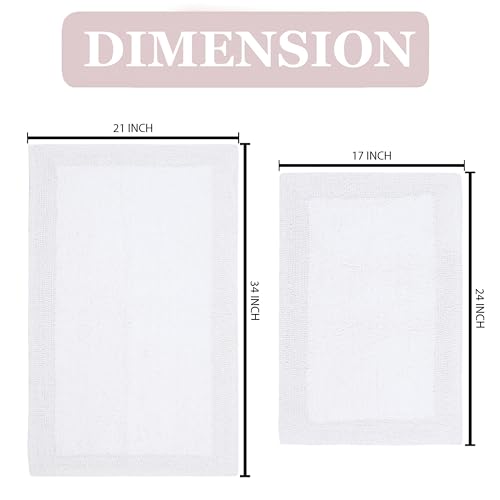 Home Weavers Luxury Collection 100% Cotton Reversible Bathroom Rugs Set, Washable Rug, Soft Cotton Extra Soft and Absorbent Bath Rug, Kitchen Mat, 2 Piece Set(S+M), White - color: White, size: 2 Piece Set(S+M)