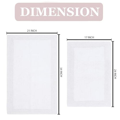 Home Weavers Luxury Collection 100% Cotton Reversible Bathroom Rugs Set, Washable Rug, Soft Cotton Extra Soft and Absorbent Bath Rug, Kitchen Mat, 2 Piece Set(S+M), White - color: White, size: 2 Piece Set(S+M)