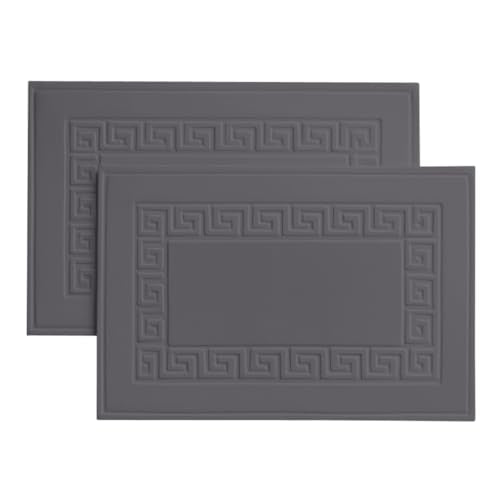 100% Recycle Cotton Bath Mat Grey Key Pattern Bath Rug [Not a Bathroom Rug], Soft Absorbent 330 GSM Shower Floor Towel Set, Hotel Spa Quality, Machine Washable (2 Pack) - color: Grey
