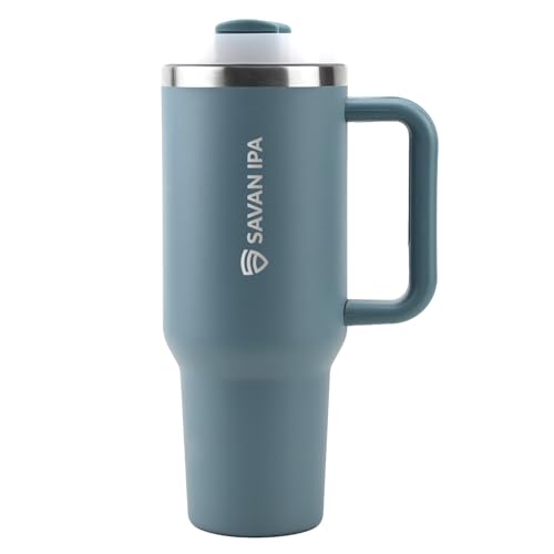 Insulated Tumbler, Blue, 40 oz | Handle and Straw, Stainless Steel Vacuum Travel Mug, Leak Resistant Lid, Fits Car Cup Holder - color: Baby Blue, size: 40 oz
