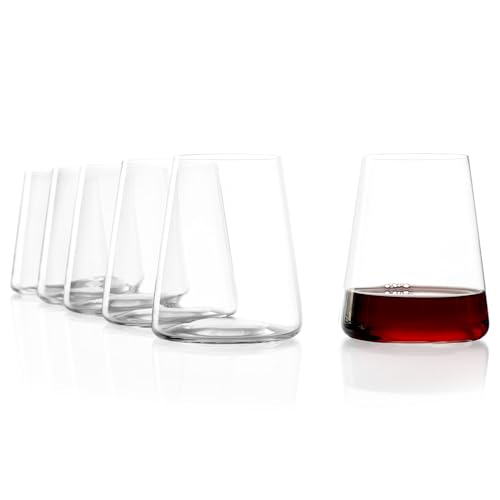 Stölzle Lausitz Stemless Red Wine Glass Power Set of 6, 17.5 oz – Modern Stemless Wine Glasses for Maximum Aroma – Flat Red Wine Glasses in Crystal Glass–Dishwasher & Break-Resistant, Made in Germany - size: 6 Pieces (1 Pack)