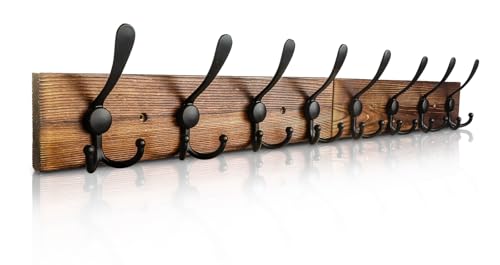 Coat Rack Wall Mount 31.5'' Coat Hanger Wall Mount Burnt Brown Coat Hooks for Wall Rustic Towel Racks for Bathroom Living Room Coat Hat Cloth - color: Burnt Brown Plate & Black Hook, size: 1 Item-8 Hooks