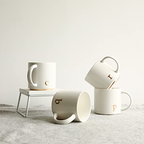 COLLECTIVE HOME Ceramic Coffee Mug, 15 oz Monogram Cup with Gift Box(C) | Dishwasher Safe, Engraved Gold Letter , Personalized Housewarming Birthday Present, Christmas Thanksgiving Mothers Day Gifts - color: gold-c