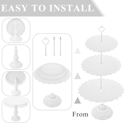 Set of 9 Cake Stands Metal Cupcake Stand Set Multiple Styles Candy Fruit Display Tower Dessert Plate Cake Serving Tray for Birthday Party Wedding Anniversary Baby Shower Engagement (White) - color: White