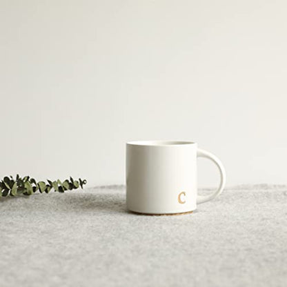 COLLECTIVE HOME Ceramic Coffee Mug, 15 oz Monogram Cup with Gift Box(C) | Dishwasher Safe, Engraved Gold Letter , Personalized Housewarming Birthday Present, Christmas Thanksgiving Mothers Day Gifts - color: gold-c