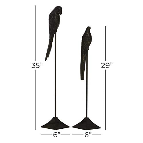 Deco 79 Aluminum Metal Bird Decorative Sculpture Home Decor Statues, Set of 2 Accent Figurines 29", 35"H, Black