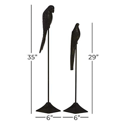 Deco 79 Aluminum Metal Bird Decorative Sculpture Home Decor Statues, Set of 2 Accent Figurines 29", 35"H, Black
