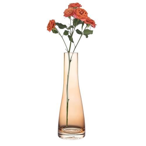 8.3 Inch Tall Skinny Glass Bud Vase, 6.76oz/200ml Narrow Waist Single Stem Rose Holder for Wedding Centerpieces, Home Dining Table Office Decor (Orange) - color: Orange