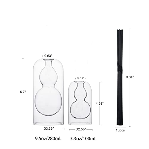 Empty Glass Fragrance Reed Diffuser Bottles,for Essential Oil, with 16pcs Black Reed Sticks,Minimalist Decor,2pcs/Set.