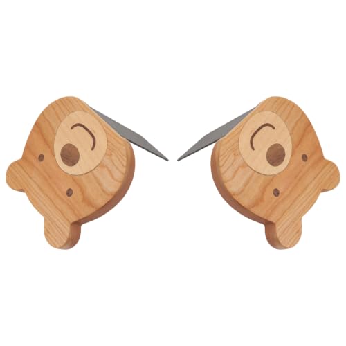 Cabilock 2 Pieces Book Stoppers: Wooden Bear Bookends for Shelves - Metal Base Non-Skid Book Ends for Bookshelf Decoration Home Office School Supplies