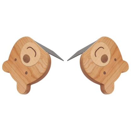 Cabilock 2 Pieces Book Stoppers: Wooden Bear Bookends for Shelves - Metal Base Non-Skid Book Ends for Bookshelf Decoration Home Office School Supplies
