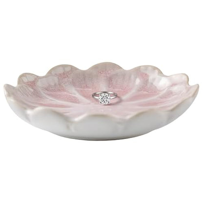 Lotus Ceramic Jewelry Tray, Small Trinket Jewelry Ring Holder Organizing Dish, for Parents Daughter Friends Sister, Birthday Gifts for Women, Retro Blue & Pink - color: Retro Blue & Pink
