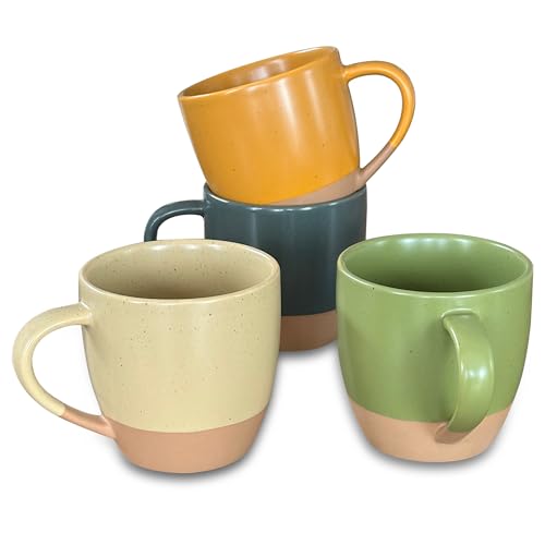 Mora Ceramic Artisan Matte Large Latte Mug Set of 4, 16oz - Microwavable, Porcelain Coffee Cups With Big Handle - Modern, Boho, Unique Style For Any Kitchen. Microwave Safe Stoneware - Safari Colors - color: Safari Colors