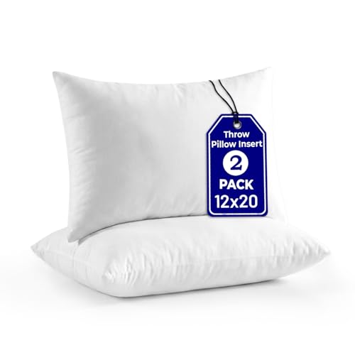 QUBA LINEN 12 x 20 Throw Pillow Insert - Pack of 2 White, Down Alternative Pillow Inserts for Decorative Pillow Covers, Throw Pillows for Bed, Couch Pillows for Living Room (12x20 Inch (Pack of 2)) - size: 12x20 Inch (Pack of 2)