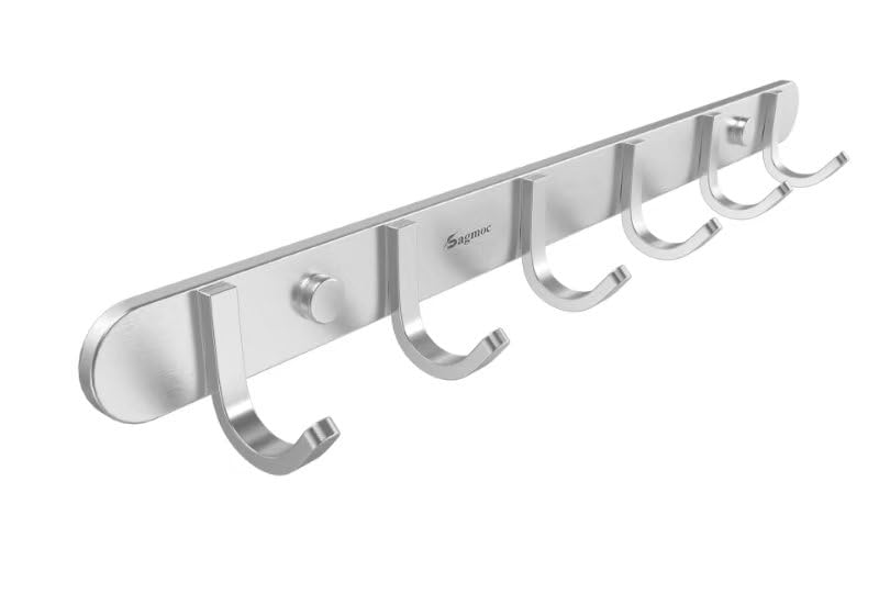Wall Mounted Coat Hook Rack, 16-Inch with 6 Hooks, 304 Stainless Steel Brushed Nickel, for Bedroom, Bathroom, Foyer, Hallway - size: 6 hooks