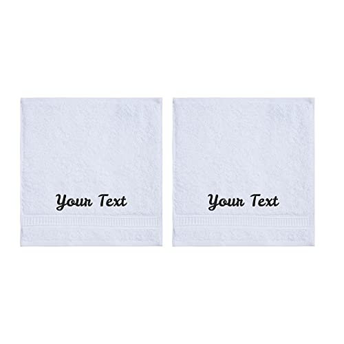 LA' HAM MAM FINE LIVING Personalized Towels Set with Embroidered Text - 2 Pack Highly Absorbent & Super Soft Turkish Cotton Bath Washcloths for Spa, Gym, Pool and Hotels - Monogrammed Towels - White - color: White, size: 2 Pack Washcloths