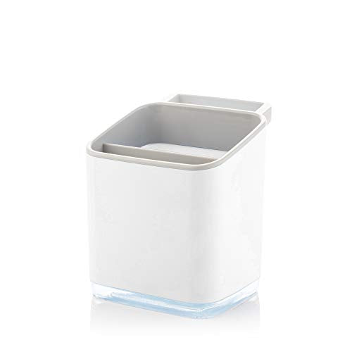Minky Homecare Sink Caddy-Sponge Holder with Removable Tray, Rail for Cloths, and Drainage Spout Small Footprint Organizer for Kitchen Accessories-Made in UK, One Size, White - color: White