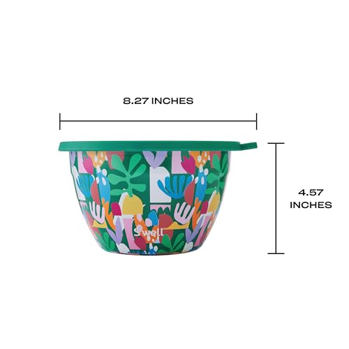 S’well Stainless Steel 64oz Salad Bowl Kit, Paper Cutouts Design, Includes 2oz Mini Canister and Removable Tray, Leakproof, Easy to Clean, Dishwasher Safe - color: Paper Cutouts, size: 64oz