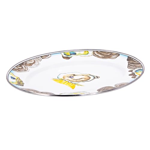Golden Rabbit Enamelware Oval Platter, 12 x 16in, Oyster - color: Oyster