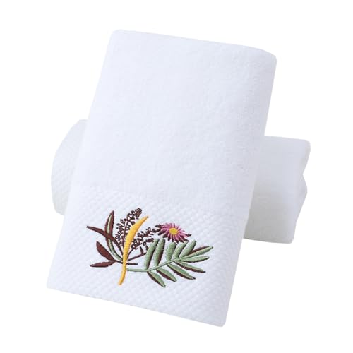 Hand Towels Set of 2 Embroidered Floral Pattern 100% Cotton Absorbent Soft Decorative Towel for Bathroom (White Pattern 1) - color: 2 White Pattern 1