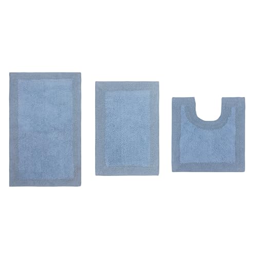 Home Weavers Luxury Collection 100% Cotton Reversible Bathroom Rugs Set, Washable Rug, Extra Soft and Absorbent Bath Rug, Kitchen Mat, 3 Piece Set with Contour, Blue - color: Blue, size: 3 Piece Set with Contour