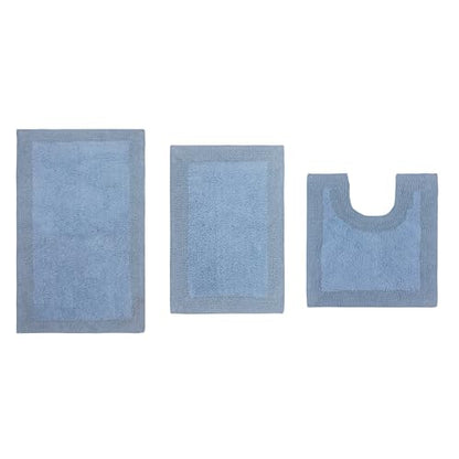 Home Weavers Luxury Collection 100% Cotton Reversible Bathroom Rugs Set, Washable Rug, Extra Soft and Absorbent Bath Rug, Kitchen Mat, 3 Piece Set with Contour, Blue - color: Blue, size: 3 Piece Set with Contour
