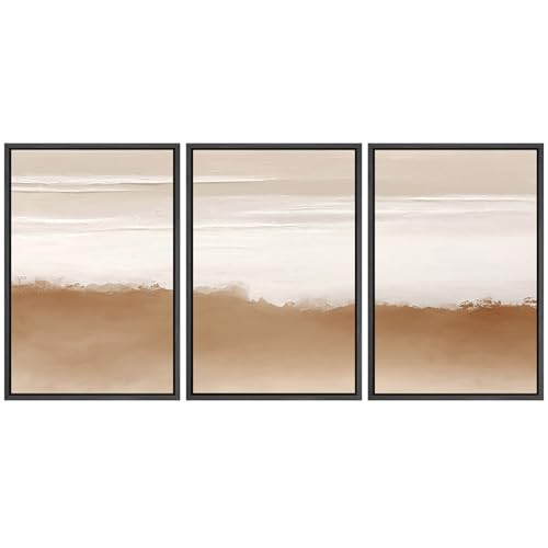SIGNFORD Framed Canvas Print Wall Art Set Terracotta and Cream Abstract Illustrations Modern Art Relax/Calm for Living Room, Bedroom, Office - 16"x24"x3 BLACK - color: AS06-2604-IRS04, size: 16"x24"x3 Panels Black
