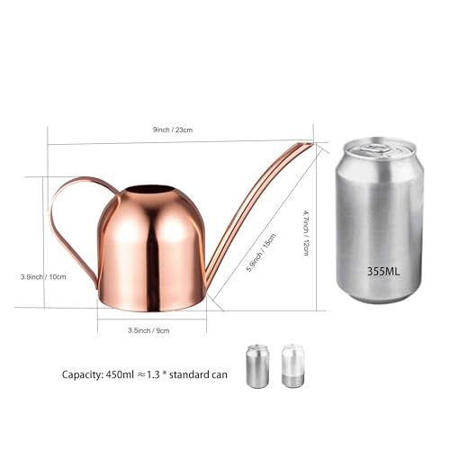 IMEEA Mini Indoor Watering Can for Small Plants, Stainless Steel with Long Spout, 15oz/450ml – Perfect for Desk, Windowsill & Bonsai - color: 15oz (Rose Gold)