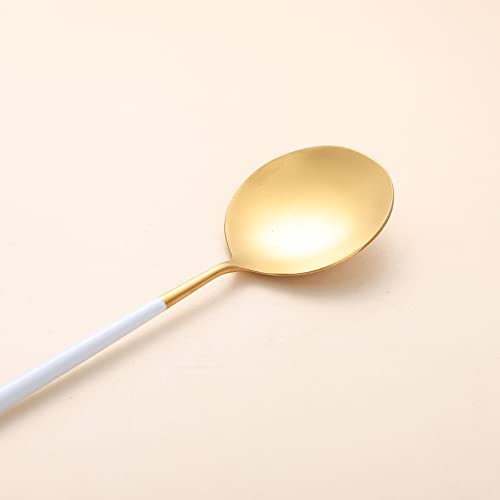 Salad Servers,Spoon and Fork Set 11.41 inch,18/10 Stainless Steel Salad Serving Titanium Plating (White gold) - color: White/Gold