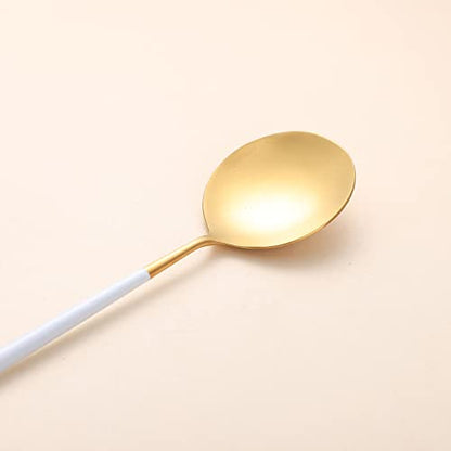 Salad Servers,Spoon and Fork Set 11.41 inch,18/10 Stainless Steel Salad Serving Titanium Plating (White gold) - color: White/Gold