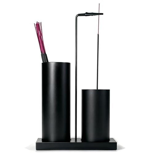 2 in 1 Incense Burner Holder for Sticks,Glass Incense Holder with Storage,Upside Down Incense Holder for Sticks with Glass Ash Catcher for Meditation Yoga Spa Room Home Decor[Full Black] - color: Full Black, size: 1 tall 1 short glass