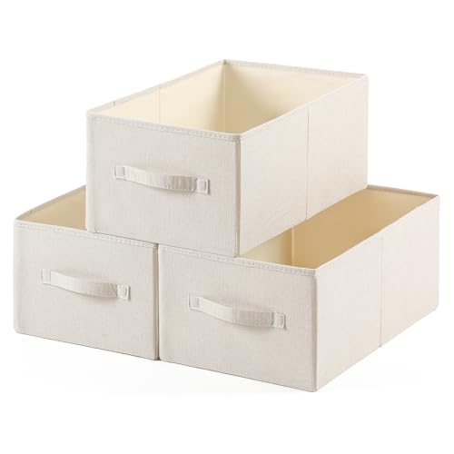 Linen Folding Storage Bins, 3 Pack Large Storage Baskets, Washable, Clothing Storage Bins with Handle, Closet Organizer for Storage Sweater,Sheets(Beige, 18½"x11 x8½) - color: Beige, size: 18½"x11"x8½"