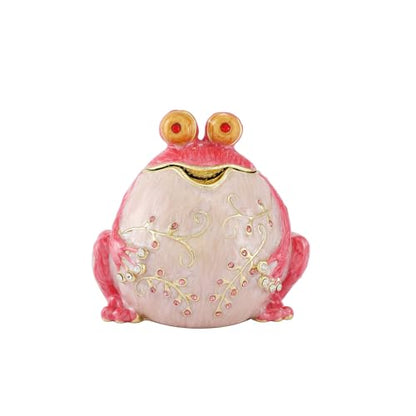 QIFU Hand Painted Pink Frog Style Enamel Jewelry Trinket Box Hinged, Unique Gift for Family - style: Frog