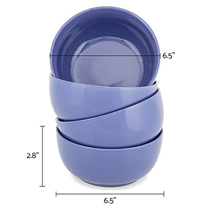 Elanze Designs Bistro Glossy Ceramic 6.5 inch Dinnerware Bowls Set of 4 - Perfect for Everyday uses from Soup, Pasta, Salad, Cereal, Ice cream, Ramen and Pho, Violet Purple - color: Violet Purple, style: 6.5 inch Soup