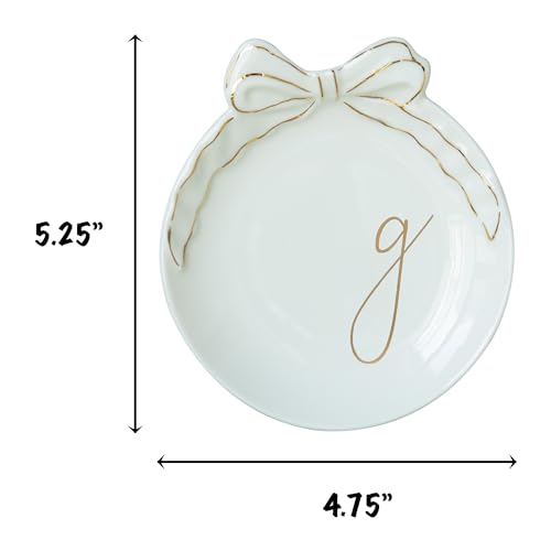 COLLECTIVE HOME Ceramic Jewelry Tray, Monogram Trinket Dish with Bow (G) | Mothers Day Graduation Christmas Birthday Gifts for Women, Bridesmaid Proposal Gifts, Features Real Gold Trim & Gift Box - color: G