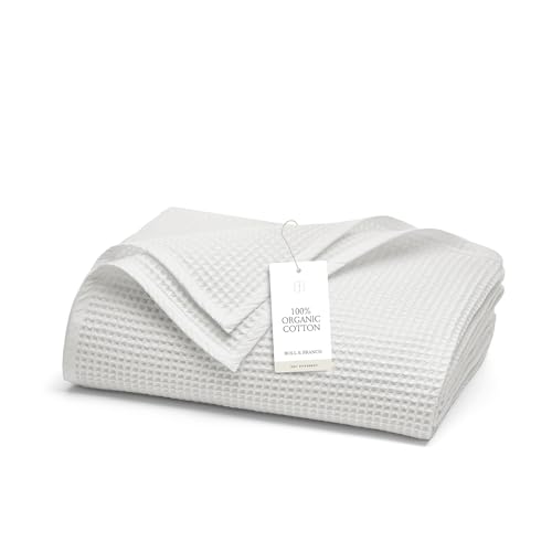 BOLL & BRANCH Waffle Bed Blanket, Full/Queen, White | Luxury 100% Organic Cotton - Soft, Lightweight and Breathable - Textured Waffle Weave Design - color: White, size: Full/Queen