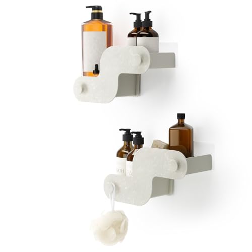 Umbra Nami Shower Caddy, Adhesive No Drill Bathroom, Set of 2, Ocean Sand | Waterproof construction, integrated drainage, rust-free, holds 6 lbs - color: Ocean Sand