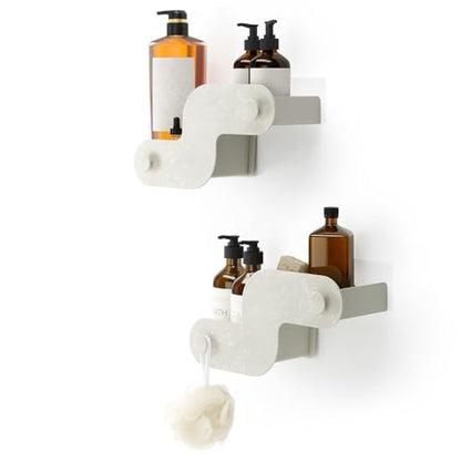 Umbra Nami Shower Caddy, Adhesive No Drill Bathroom, Set of 2, Ocean Sand | Waterproof construction, integrated drainage, rust-free, holds 6 lbs - color: Ocean Sand