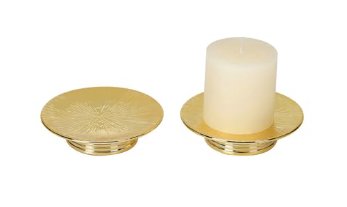 Ceramic Gold Candle Holders Set 2 Modern Pillar Candle Stand Candle plate Table Centerpiece Jewelry dish golden Tray riser display stand for Home,Dinning,Party,Wedding,Birthday,Anniversary Decorations - color: Gold