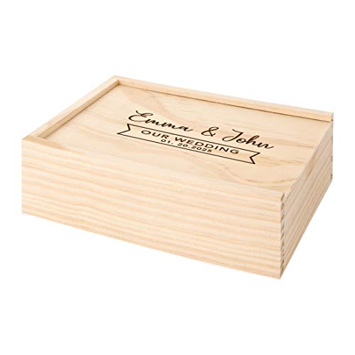 Koyal Wholesale Custom Engraved Our Wedding Bunting Banner Keepsake Box, 4 x 6 -inch, Custom Names and Date, Wood - color: Our Wedding Bunting Banner