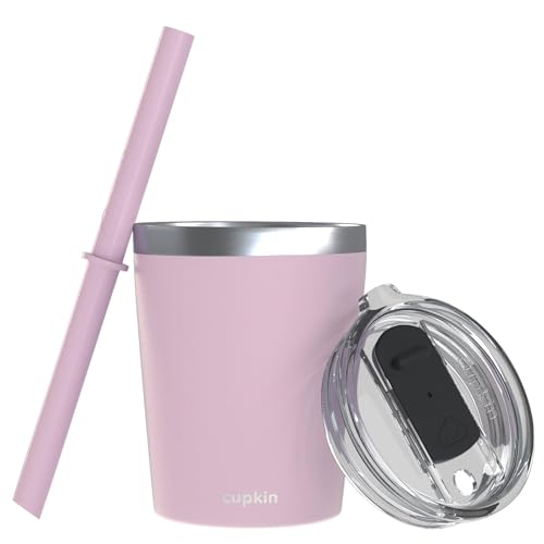 CUPKIN Stackable Stainless Steel Kids Cup Smoothie Tumbler, Powder Coated Insulated Tumblers, BPA Free Lid and Silicone Straw 8 Fl Oz (Pack of 1), Pink - color: Pink, size: 8 Fl Oz (Pack of 1)