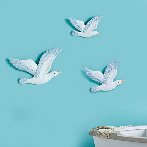 SeaHug 3-Piece Resin Seagull Wall Decor, Coastal Nautical Bird Wall Art for Beach House, Bathroom, Living Room, Bedroom and Entryway Wall Decoration