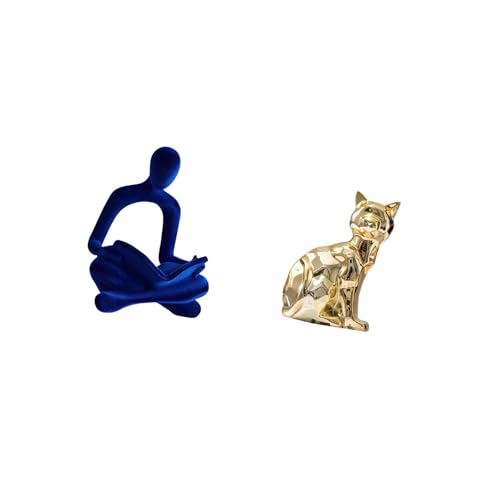 Abstract Thinker Figurine Cat Statue Human Sculpture Collectible Resin Ceramic Modern Art Decorative Suitable for Living Room Office Shelf Desk
